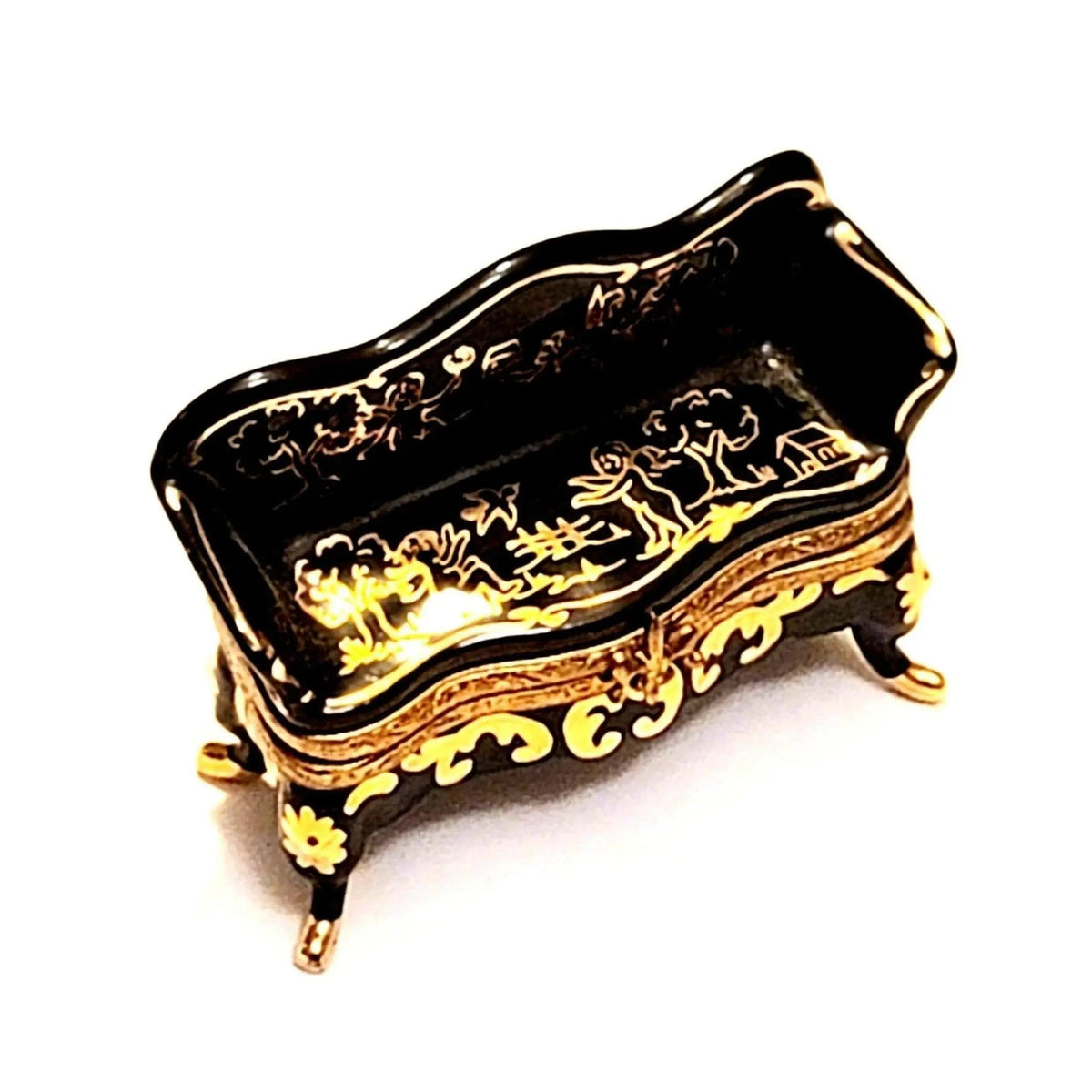Black French Antique Couch Museum Limoges Box Figurine, a hand-painted Limoges porcelain gift