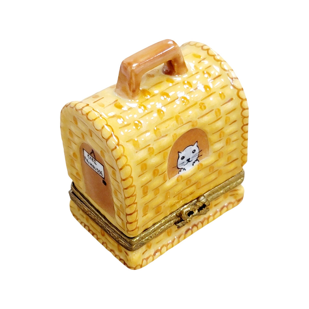 Limoges Boutique presents the Black Cat Carrier, a genuine Limoges box painted by hand in France