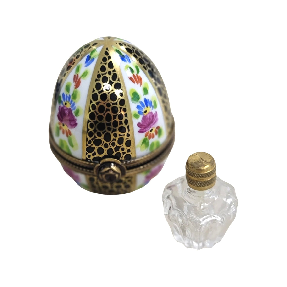 Black Gold Egg Perfume Limoges Porcelain Box for Collectors, a hand-painted Limoges porcelain gift