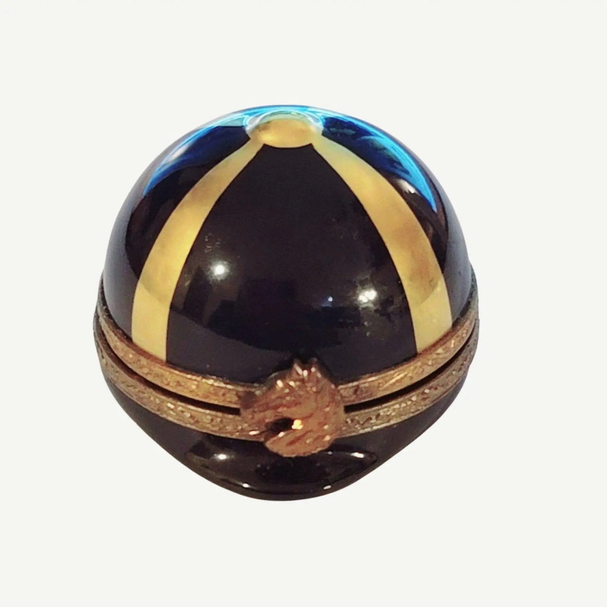 Painted details on the Black Jockey Der Horse Hat Limoges box, French art in miniature