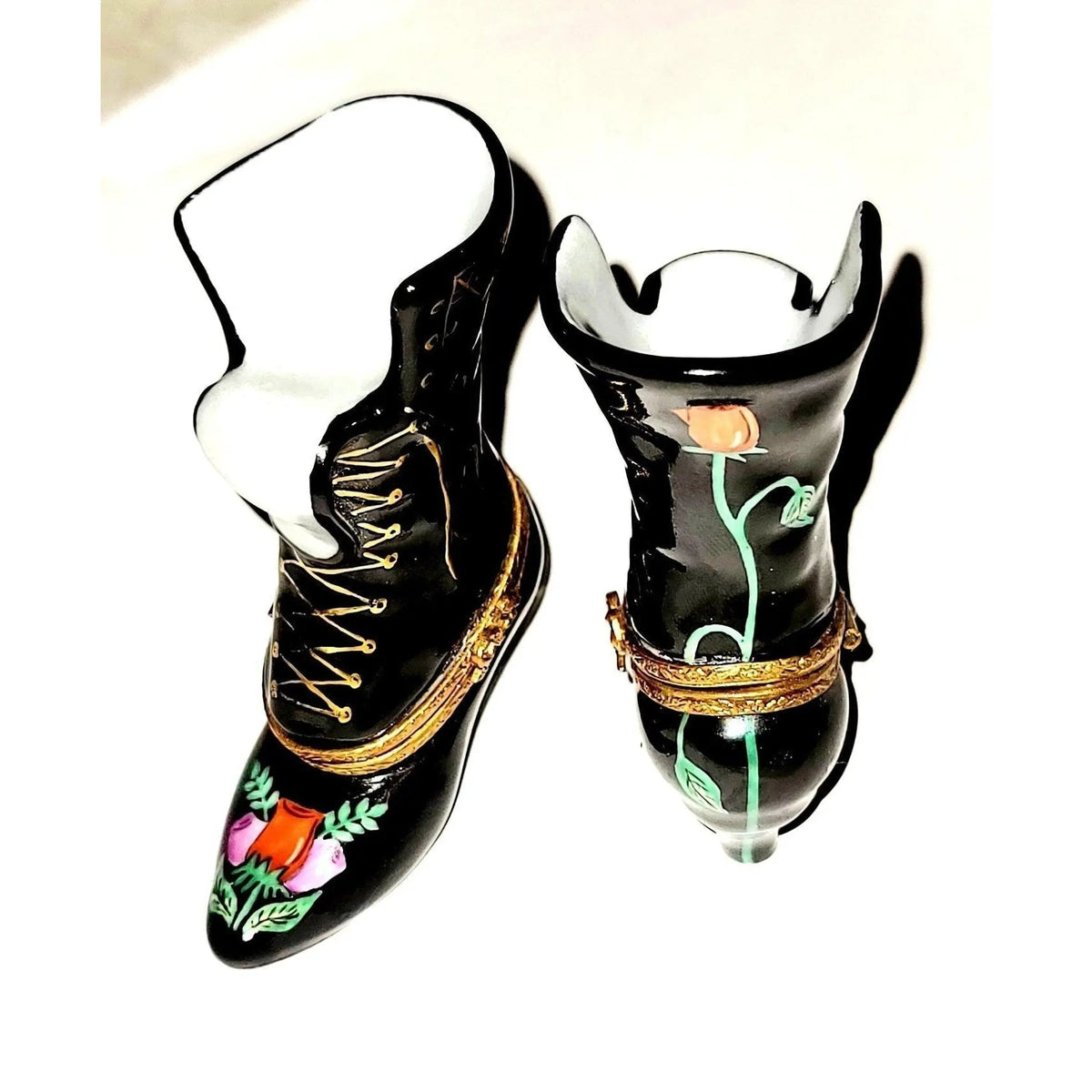 Authentic Black Rose Victorian Boot Limoges box, hand-painted in France, from Limoges Boutique