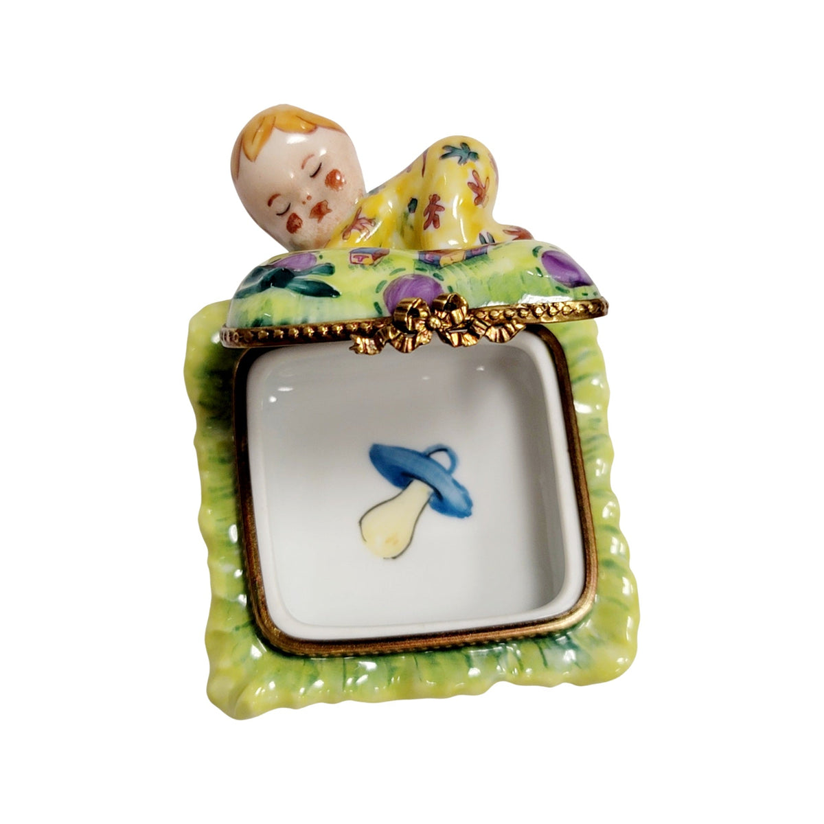Hand-painted Baby on Pillow Limoges box, French artistry for lovers of fine art
