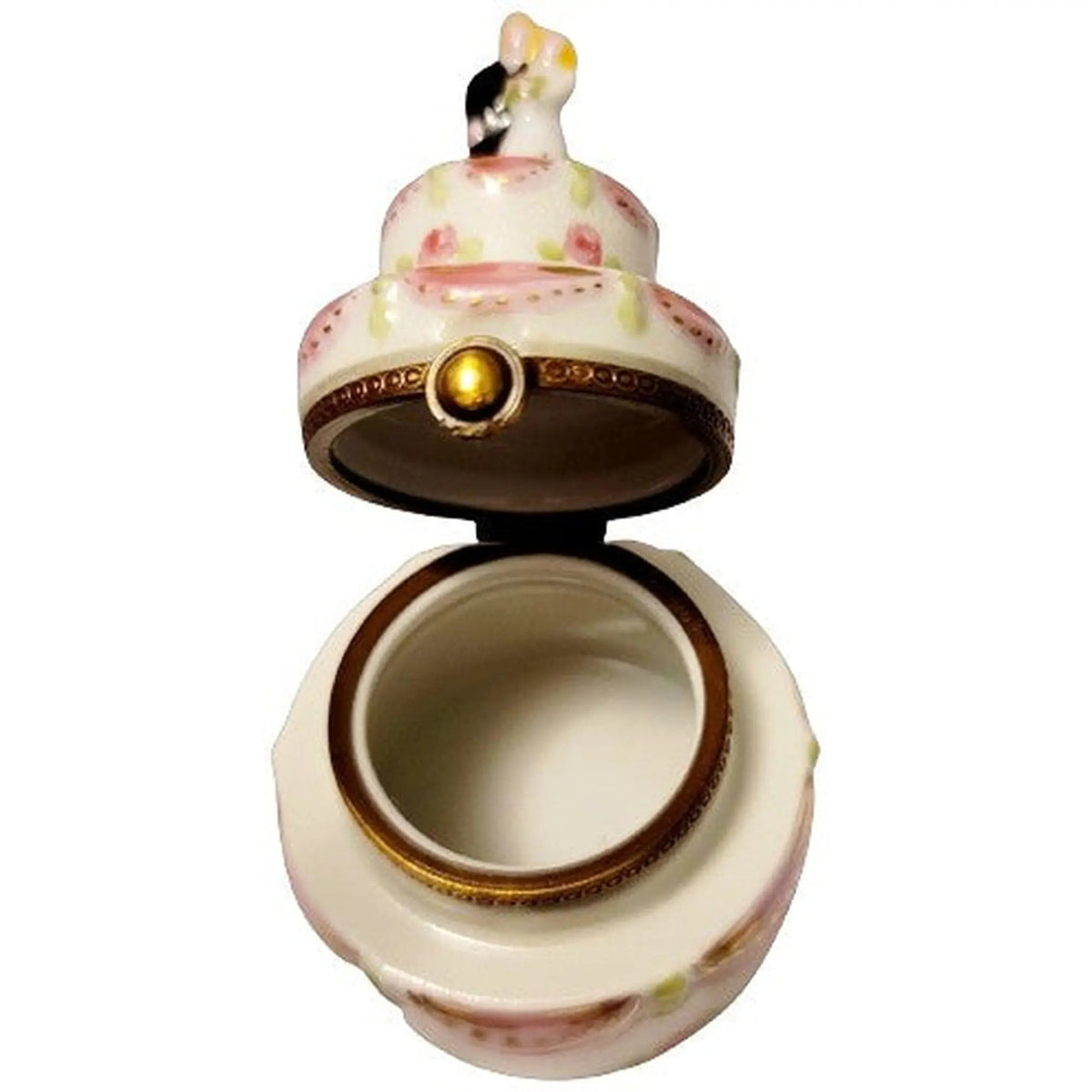 Blond Bride and Groom White Pink Wedding Cake Limoges box painted by hand in Limoges, France, a gift to treasure