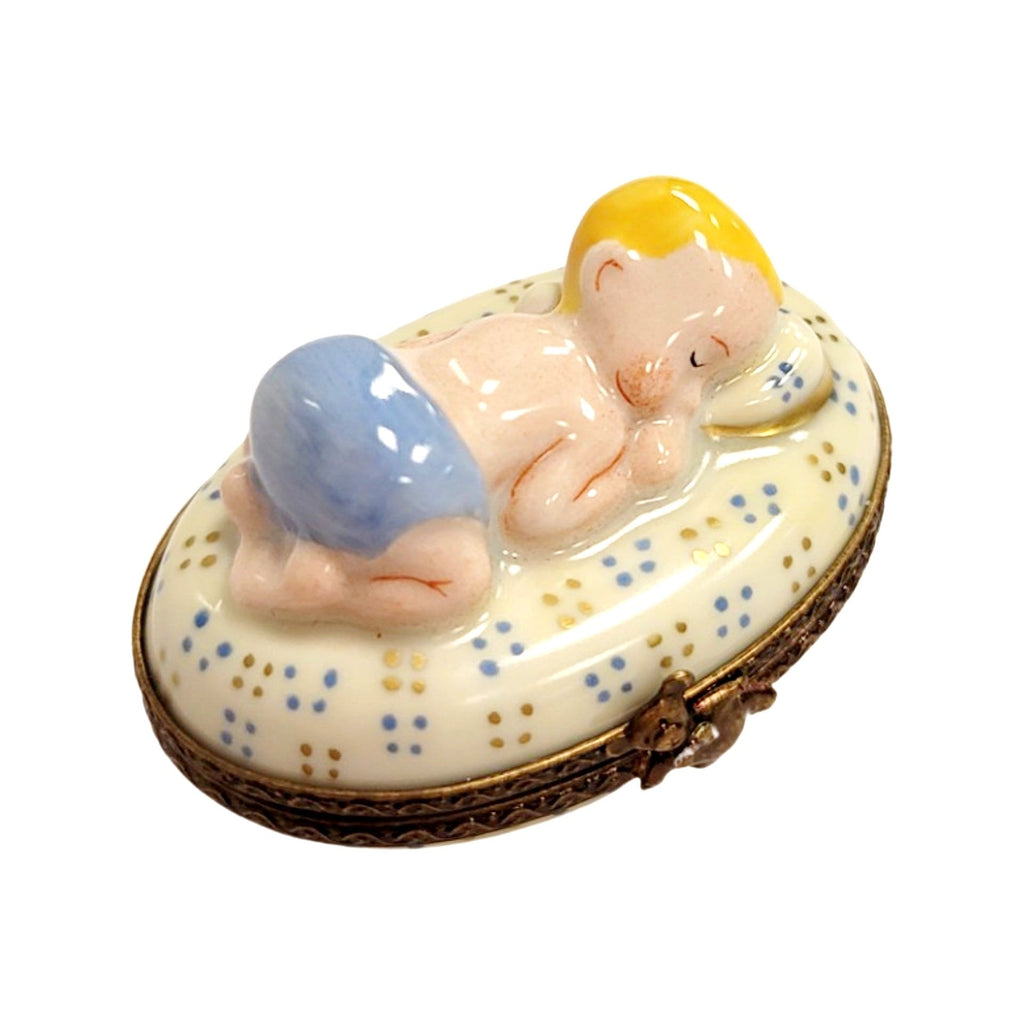 Blue Baby Sleeping 1 Dream Box for Newborn Gift Box, a hand-painted Limoges porcelain gift