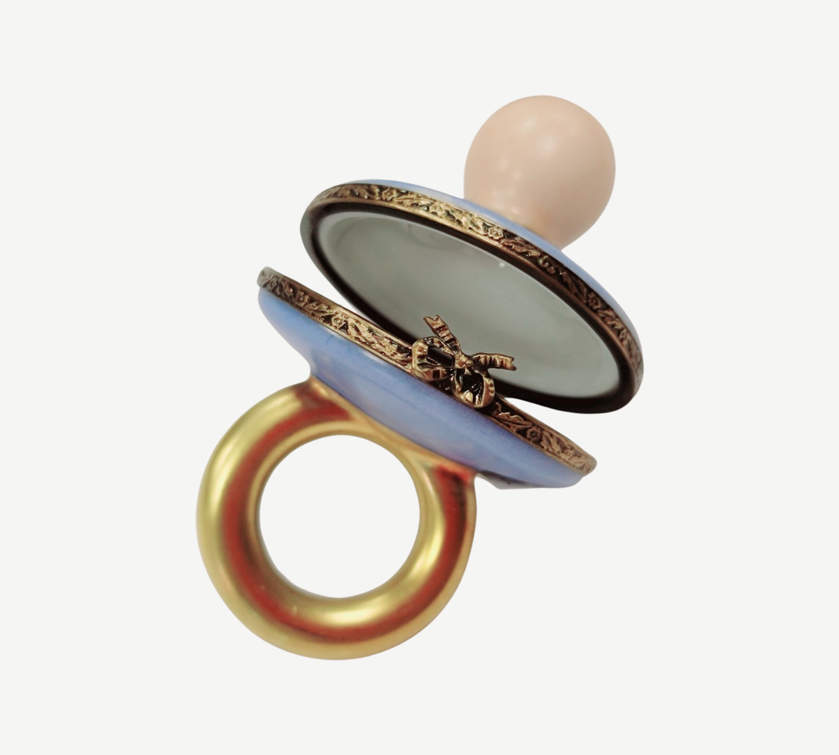 Artisan-painted Blue Pacifier for Baby Limoges box from France, a cherished collectible
