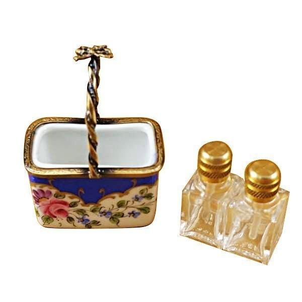 The painter's artistry shows on this Blue Basket with Two Bottles Limoges box