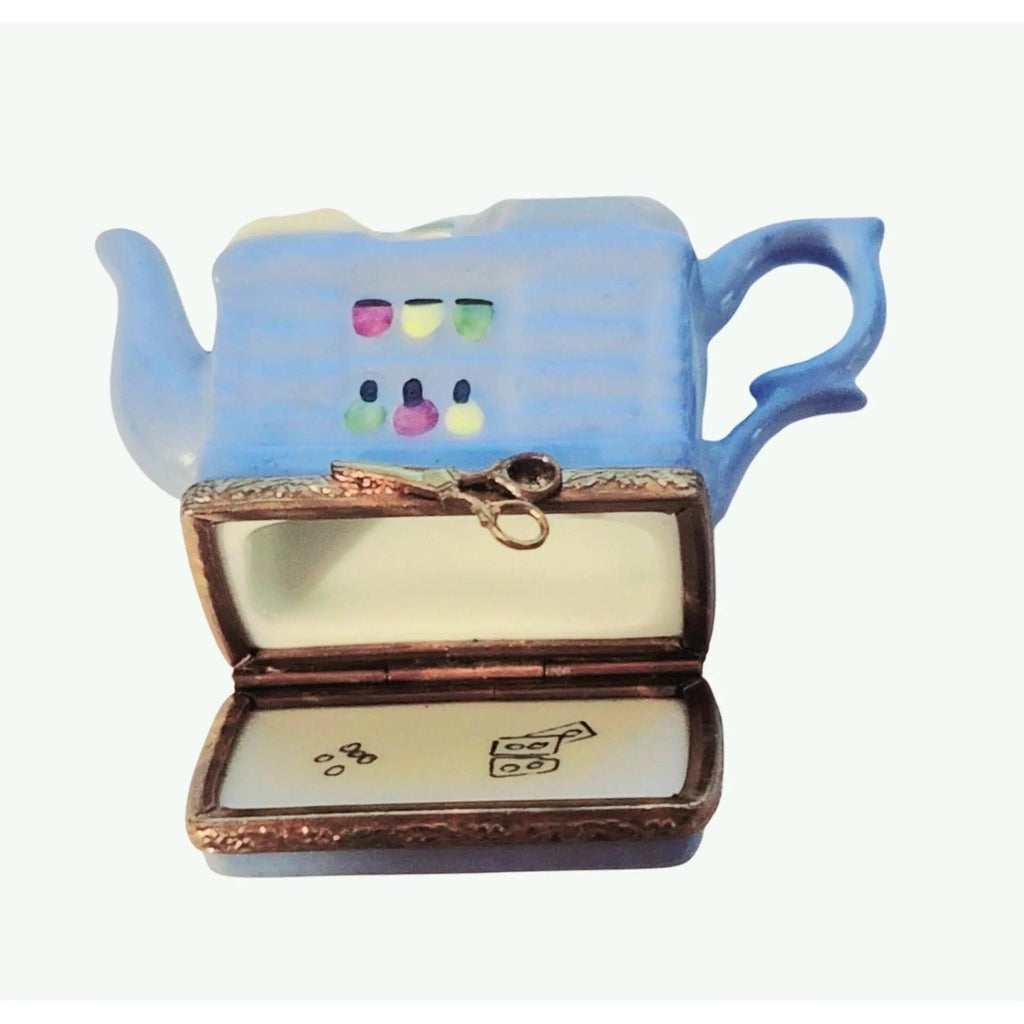 Blue Beauty Shop Teapot Porcelain Limoges Porcelain Art Object, view 2