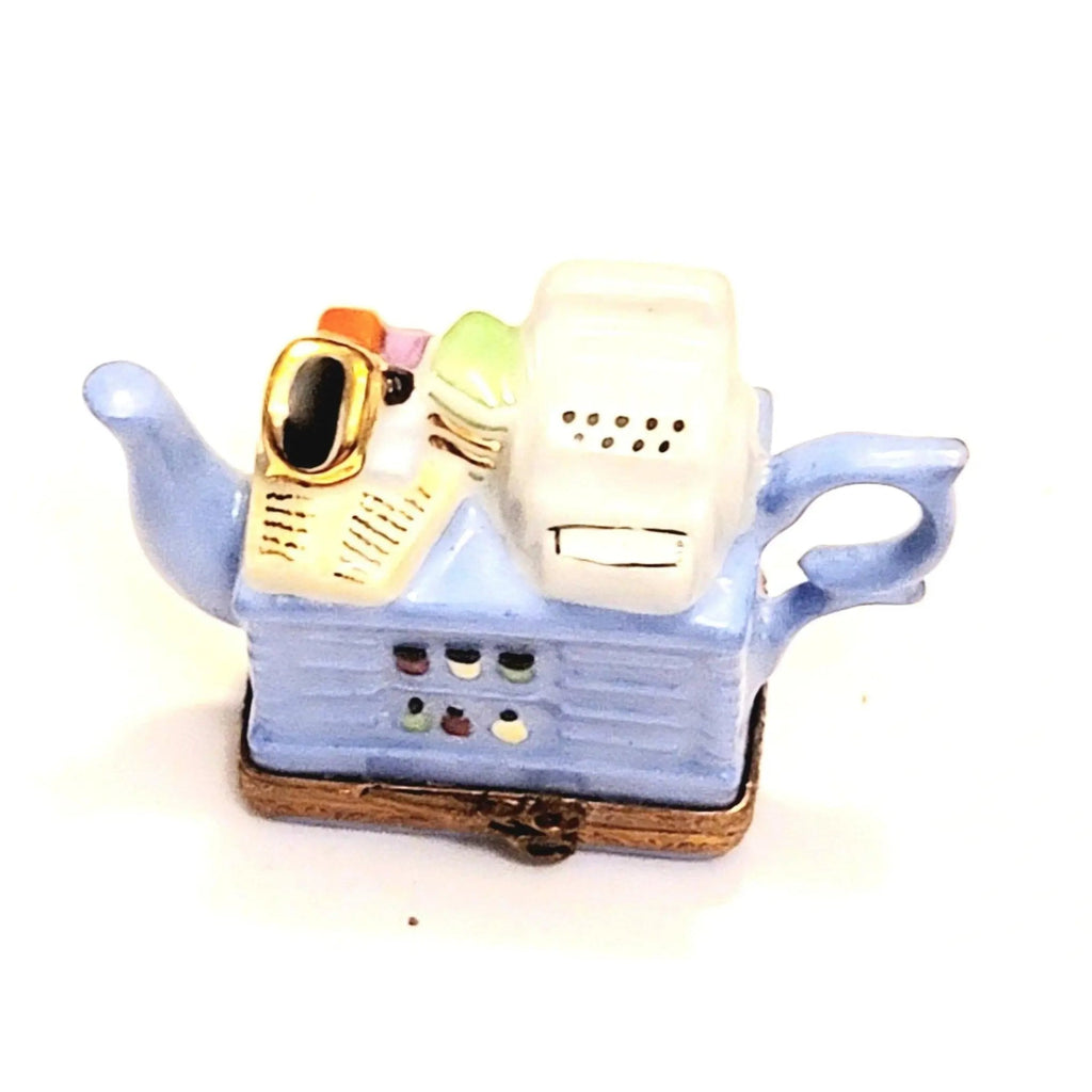 Blue Beauty Shop Teapot Porcelain Limoges Porcelain Art Object, view 3