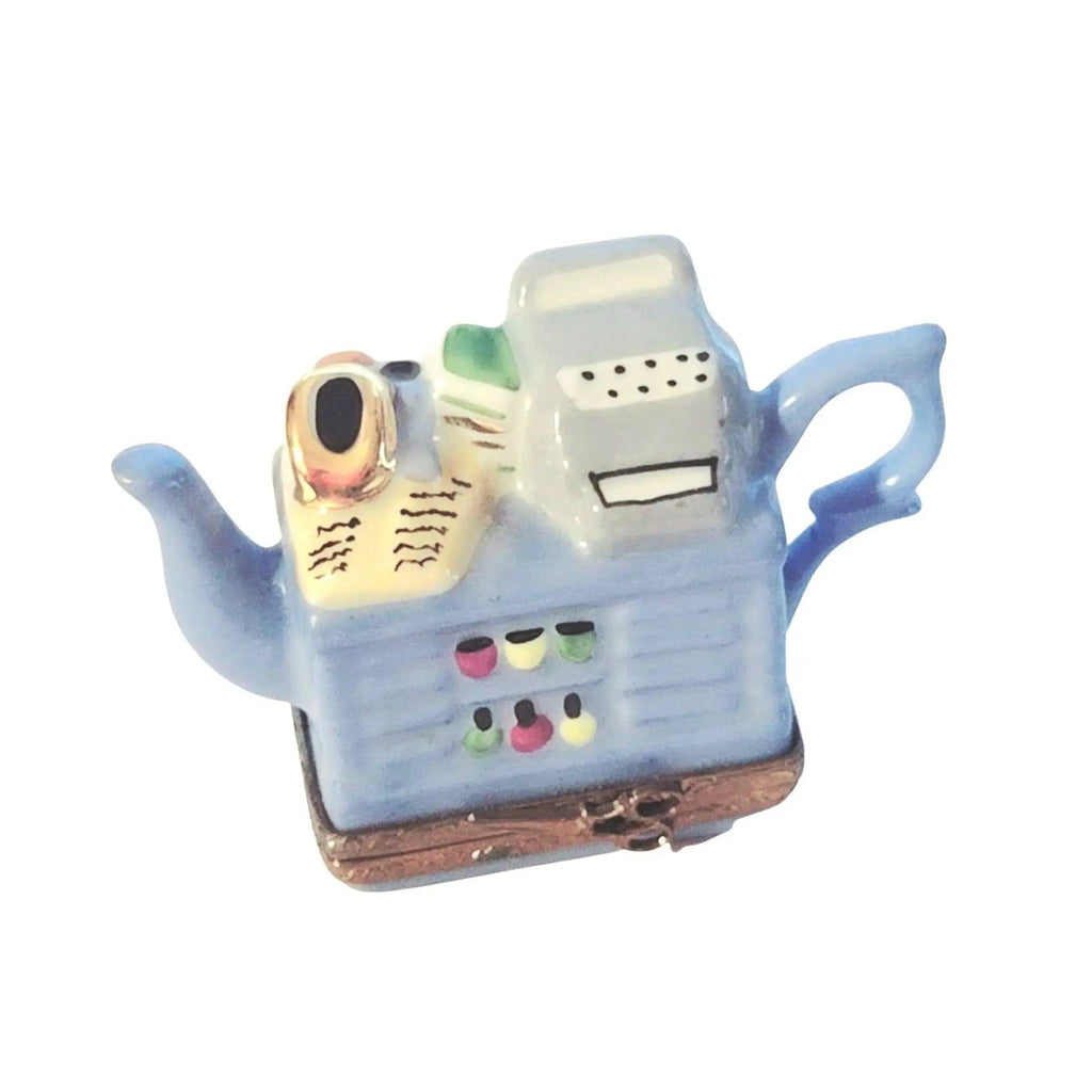 Blue Beauty Shop Teapot Porcelain Limoges Porcelain Art Object, a hand-painted Limoges porcelain gift