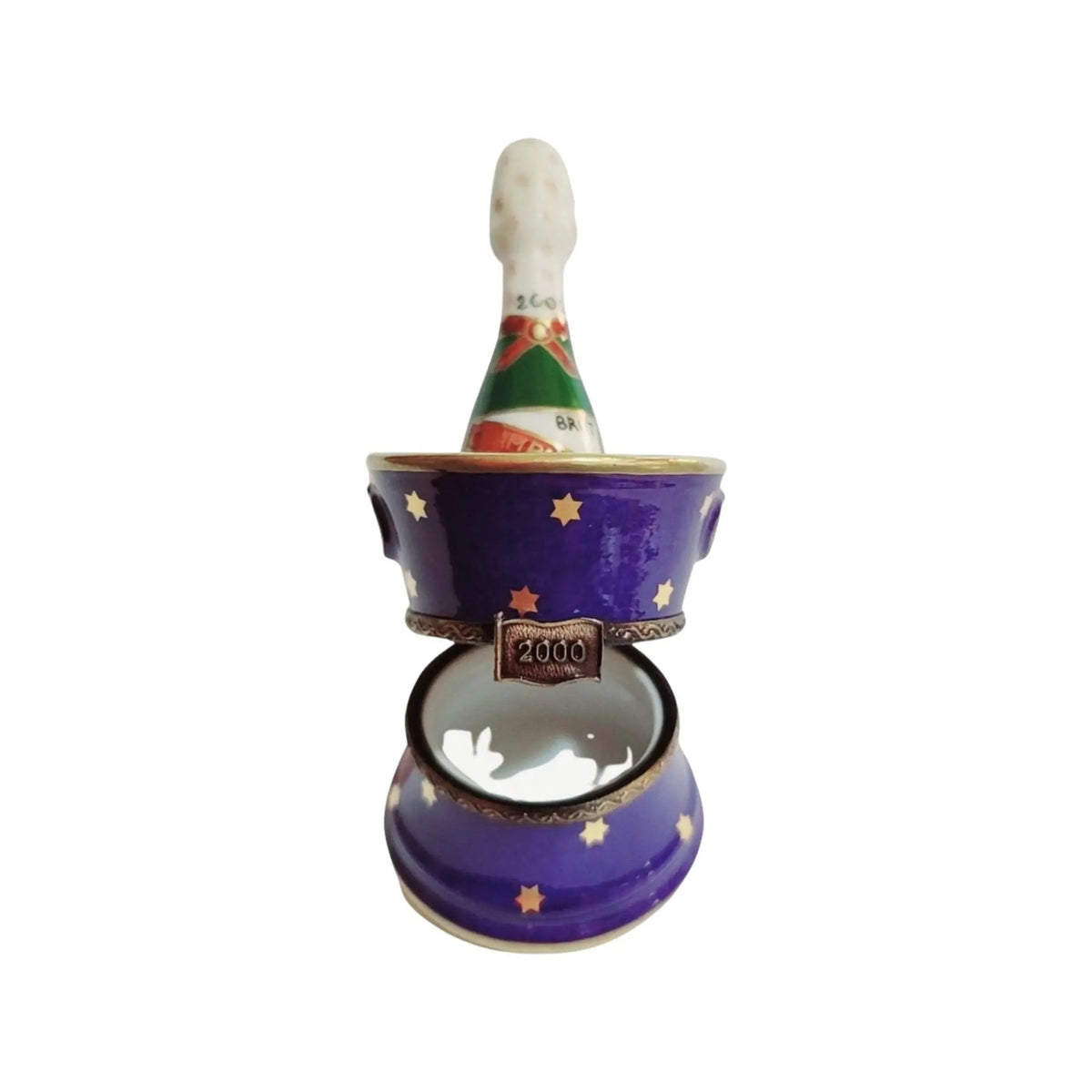 Painted details on the Blue Bucket of Brut Champagne on Ice Limoges box, French art in miniature