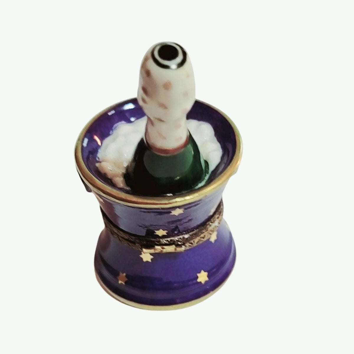 Every brushstroke by hand on the Blue Bucket of Brut Champagne on Ice Limoges box from France