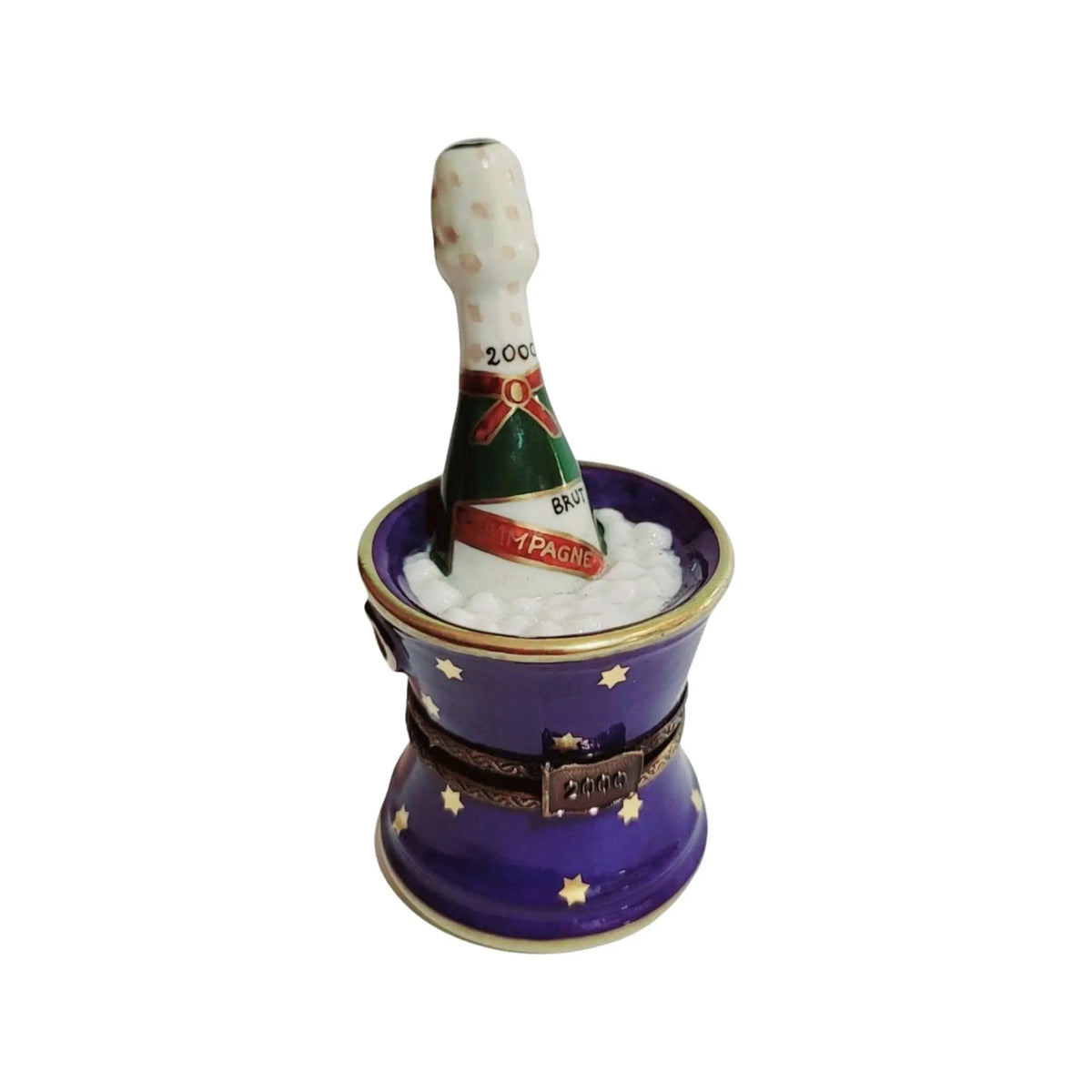 Authentic Blue Bucket of Brut Champagne on Ice Limoges box, hand-painted in France, from Limoges Boutique