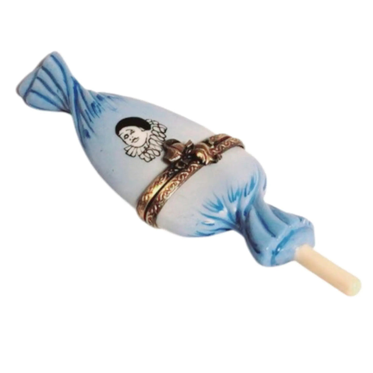 Genuine Sweet Candy Lollipop Blue Clown Wrapping Limoges box painted by hand in France, from Limoges Boutique