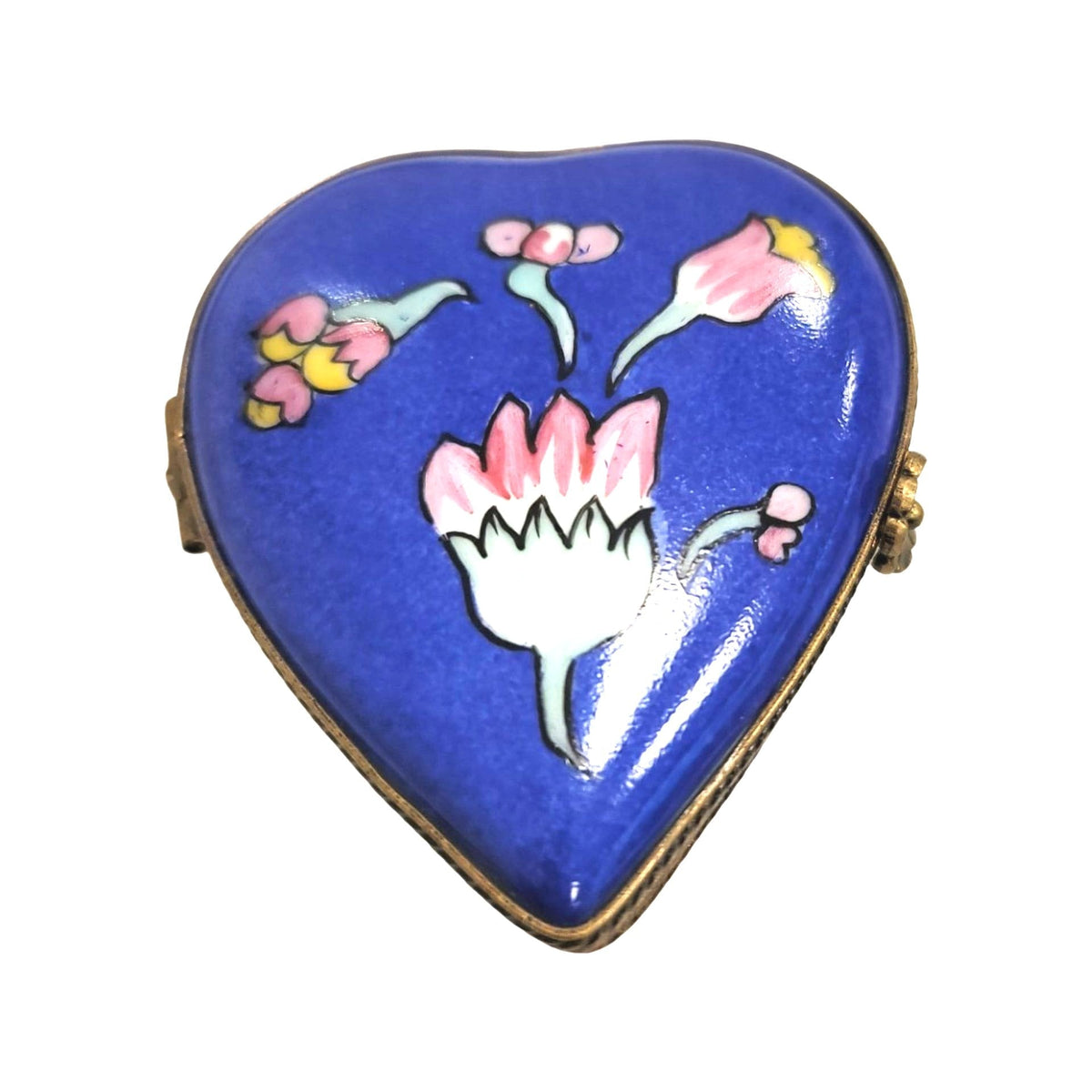 Blue Deco Heart Limoges Porcelain Art Object, a hand-painted Limoges porcelain gift