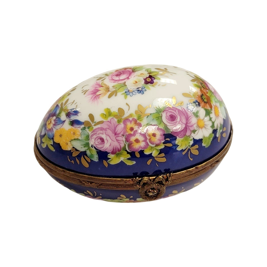 Blue Egg w Flowers Limoges Porcelain, view 4