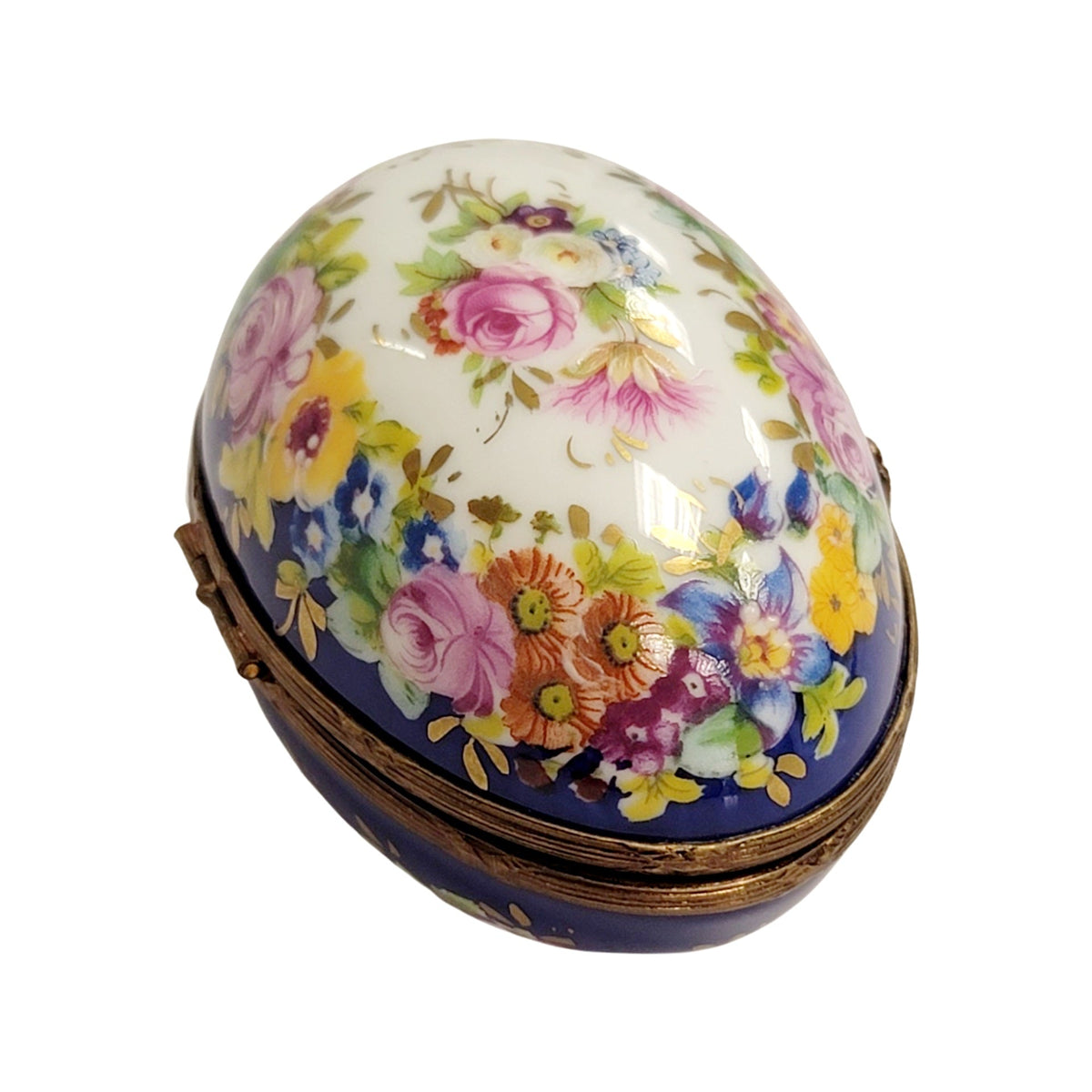 Treasured French collectible: Blue Egg with Flowers Limoges box, painted by hand