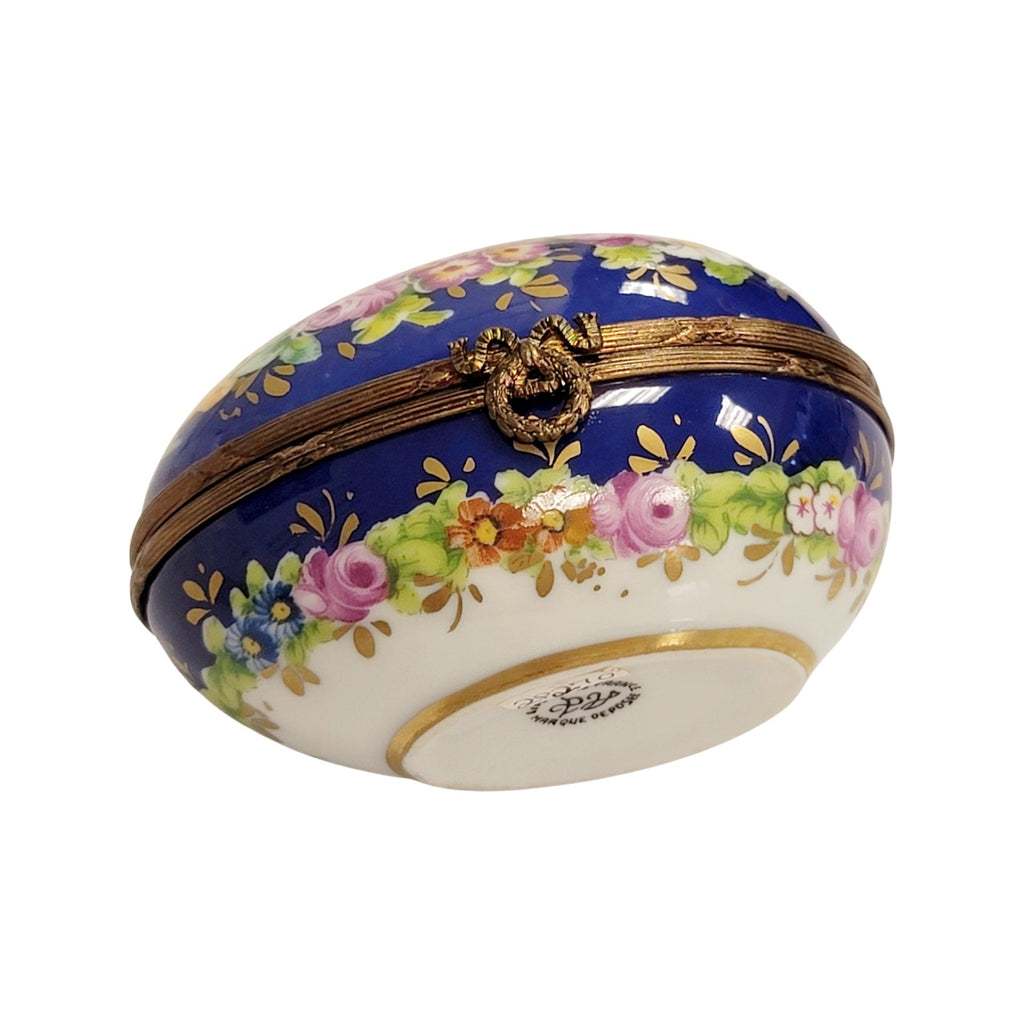 Blue Egg w Flowers Limoges Porcelain, view 6