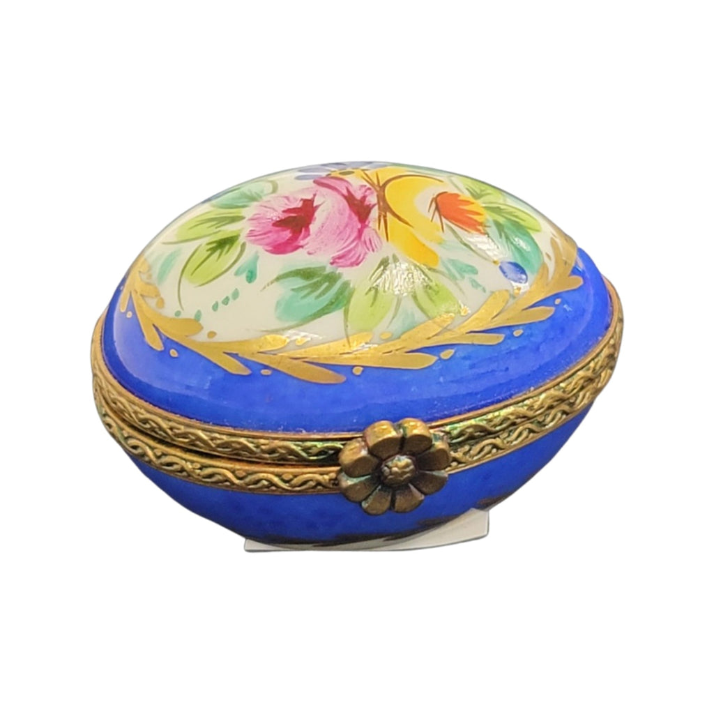 Blue Flowers Egg Limoges Porcelain, a hand-painted Limoges porcelain gift