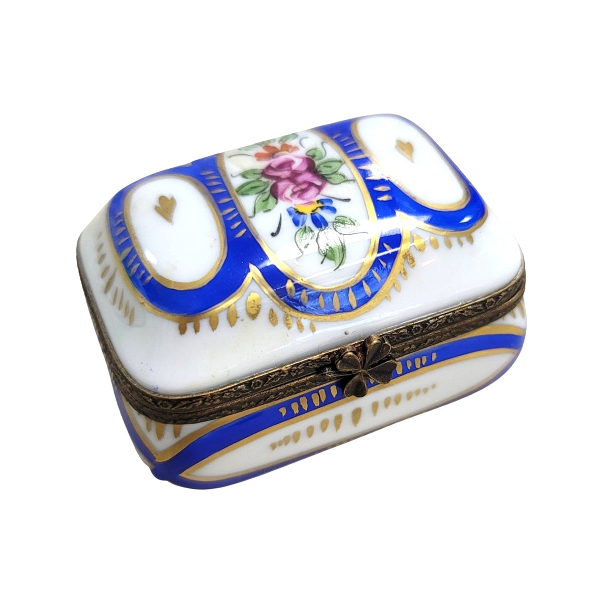 Blue Rectangle Limoges Porcelain Box for Collectors, a hand-painted Limoges porcelain gift