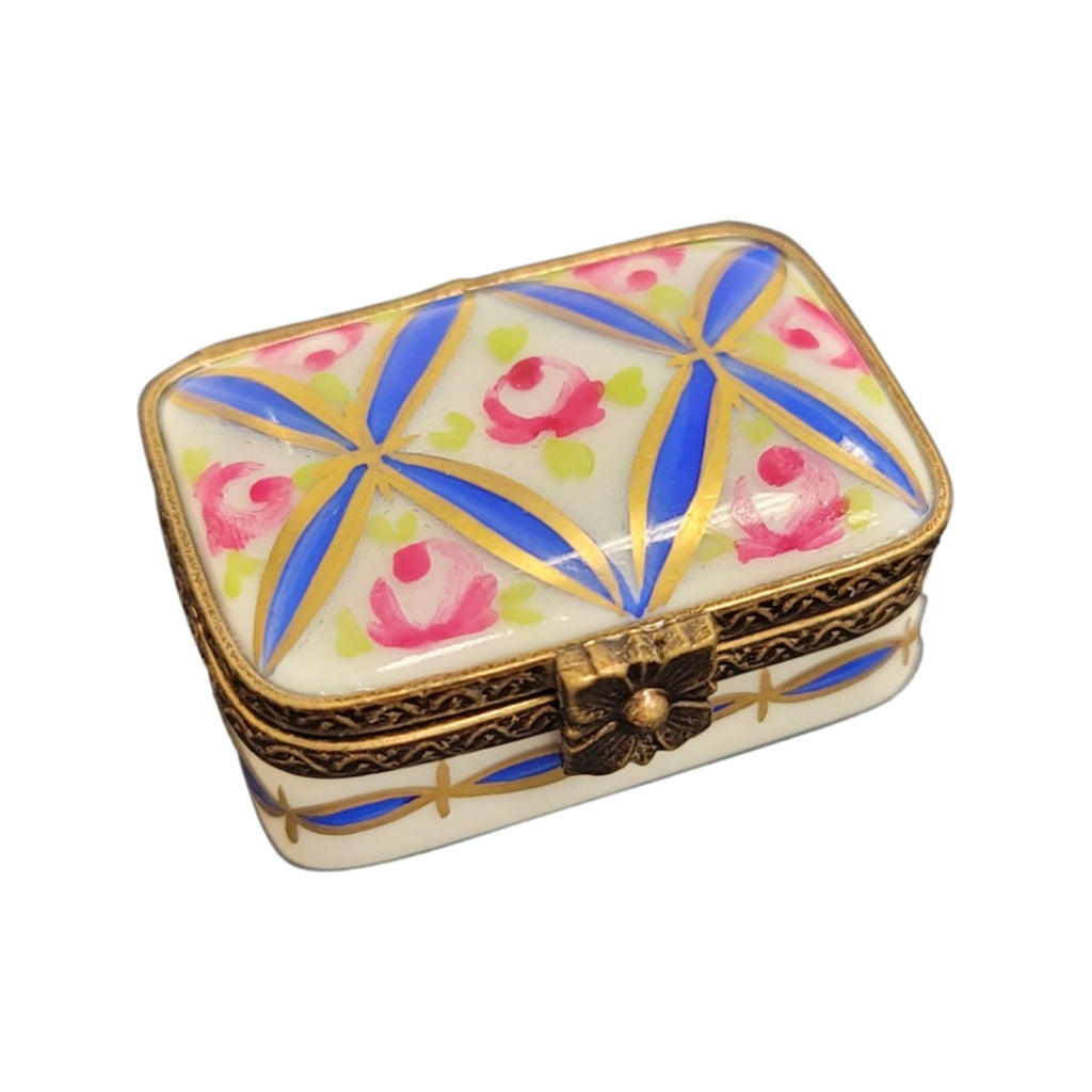 Blue Rectangle Flowers Limoges Porcelain Box, view 3