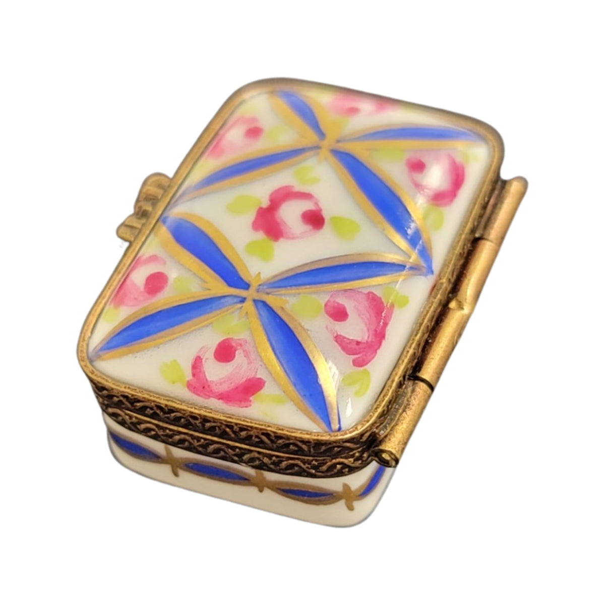 Blue Rectangle Flowers Limoges Porcelain Box, view 5