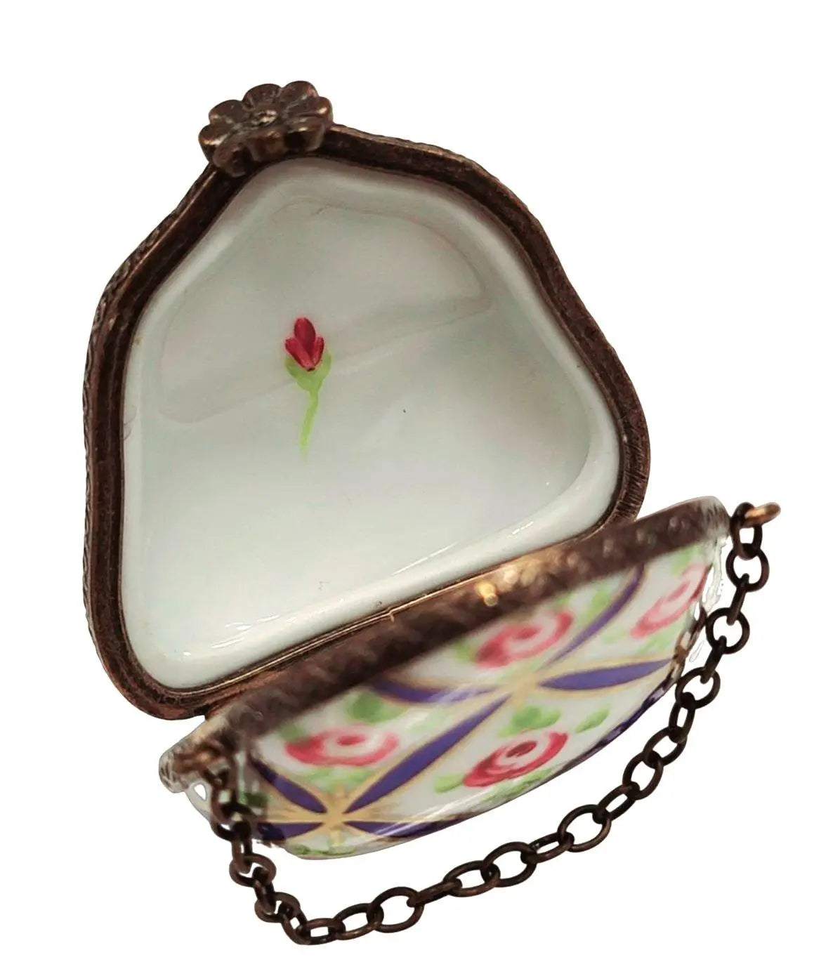 Blue Diagonal Flowers Purse, HandPainted Limoges Box, view 2