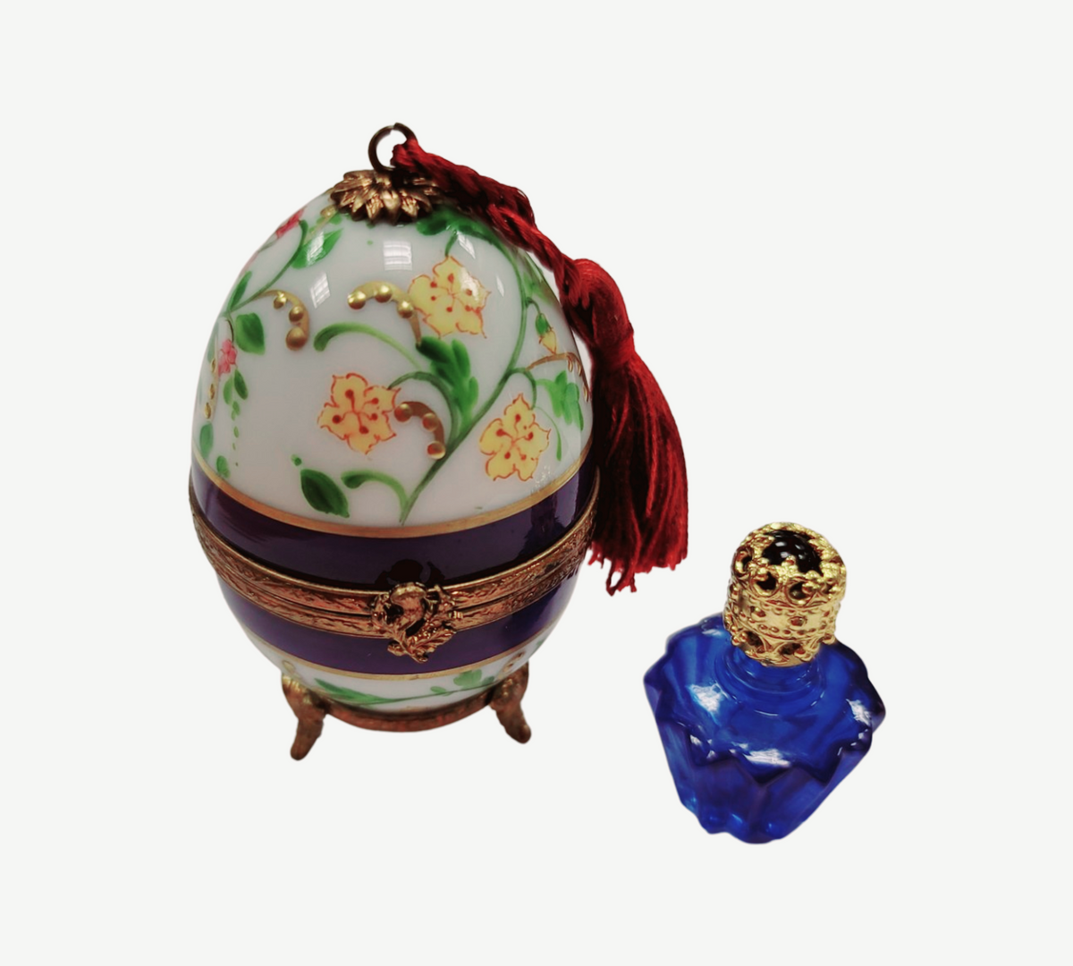 Collectible Blue Flowers Egg with Perfume Limoges box with artisan brushwork