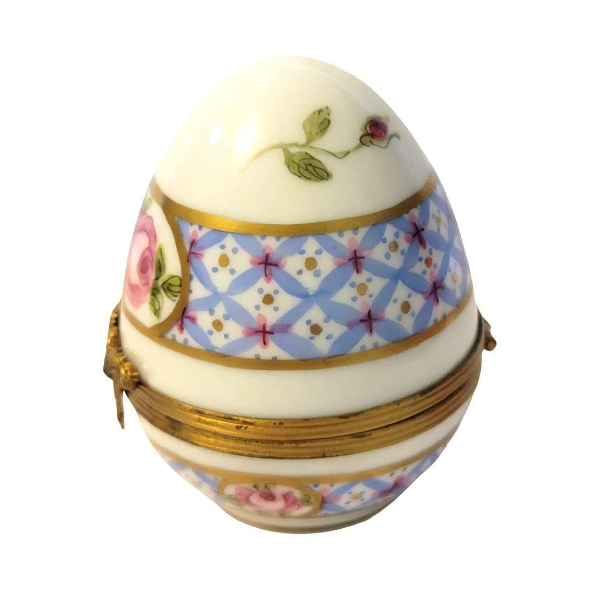 Treasured French collectible: Blue with Roses Egg F D Limoges box, painted by hand