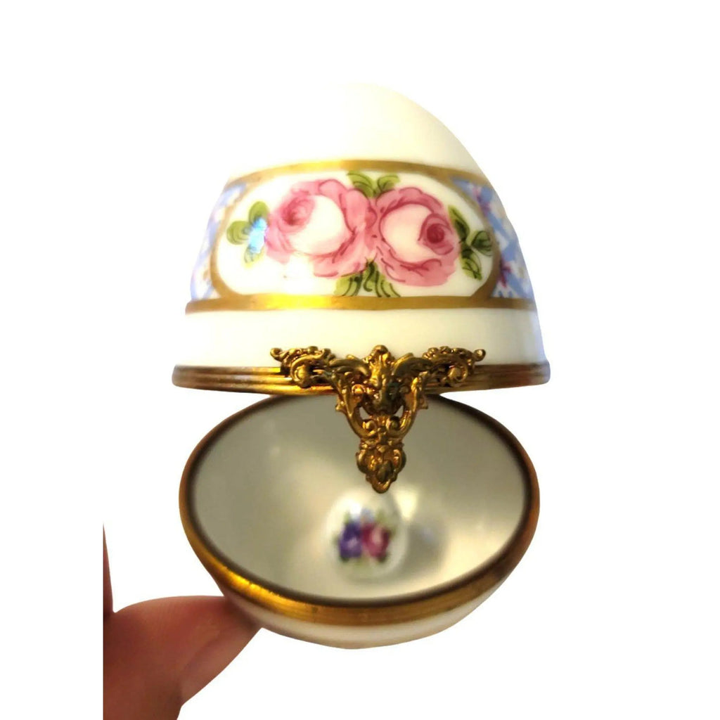 Blue W Roses Egg F D Limoges Box, view 3