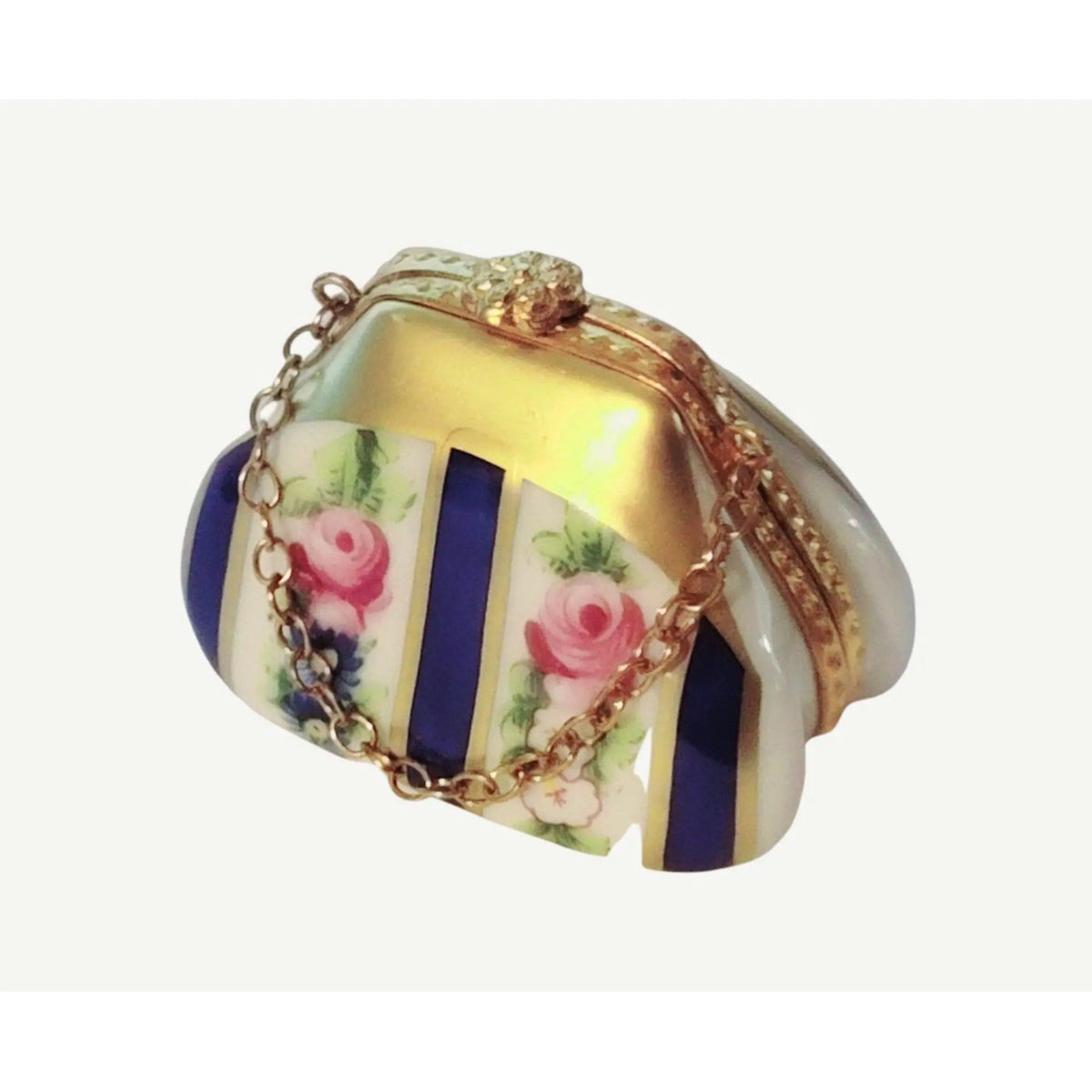 The Purse Rehausse Main Blue Antique Flowers Rehausse Mein, a Limoges keepsake with true French charm