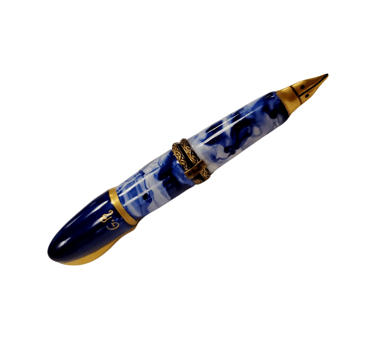 Blue Fountain Loupe Pen Limoges Box Figurine, view 3