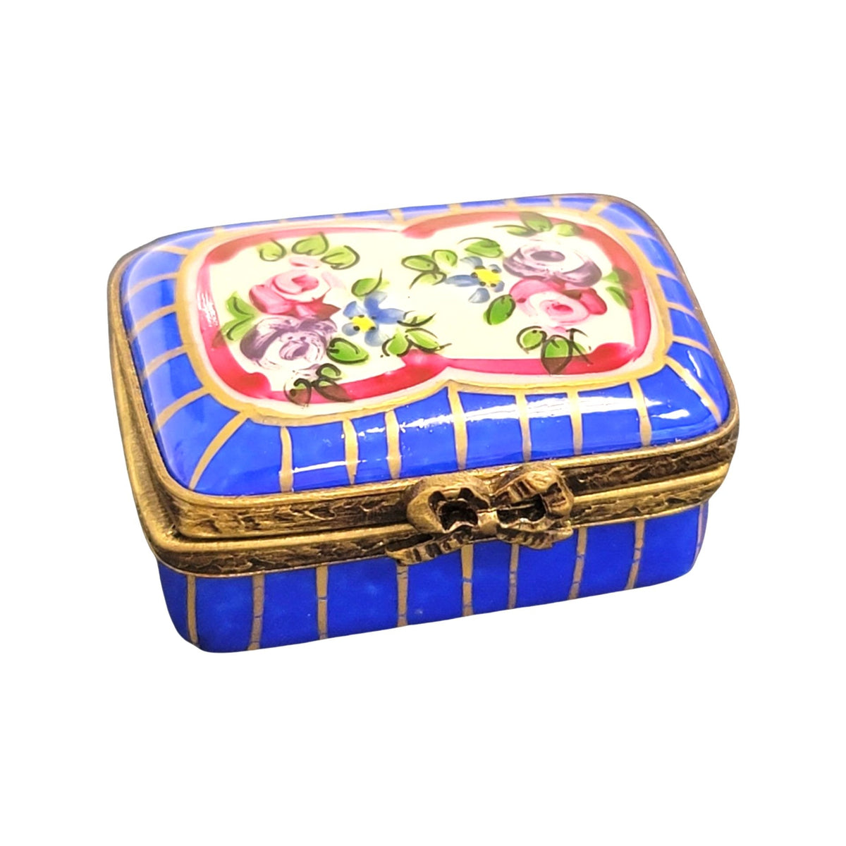 Blue Rectangle Limoges French Porcelain Box, a hand-painted Limoges porcelain gift