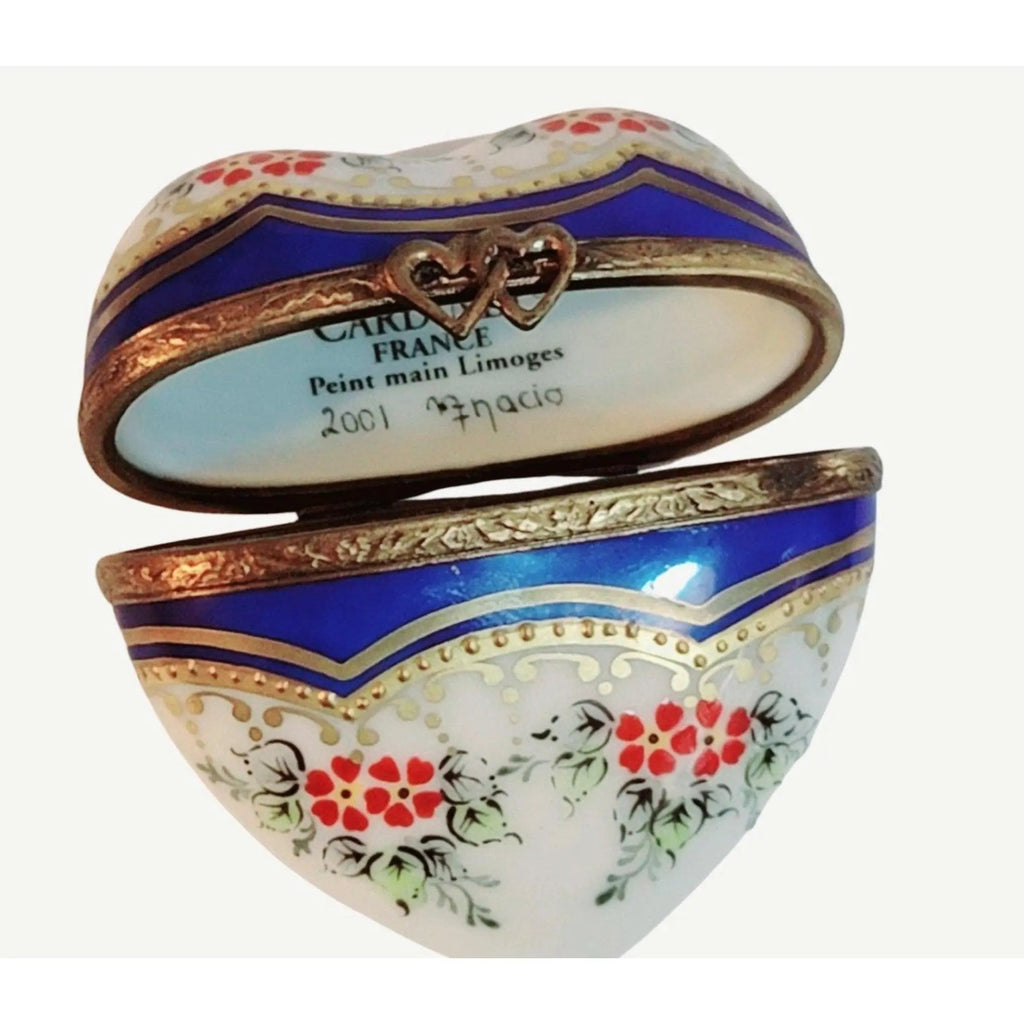 Medium Blue Gold Heart w Red Flowers Limoges Porcelain Art Object, view 3