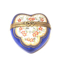 Medium Blue Gold Heart w Red Flowers Limoges Porcelain Art Object, a hand-painted Limoges porcelain gift