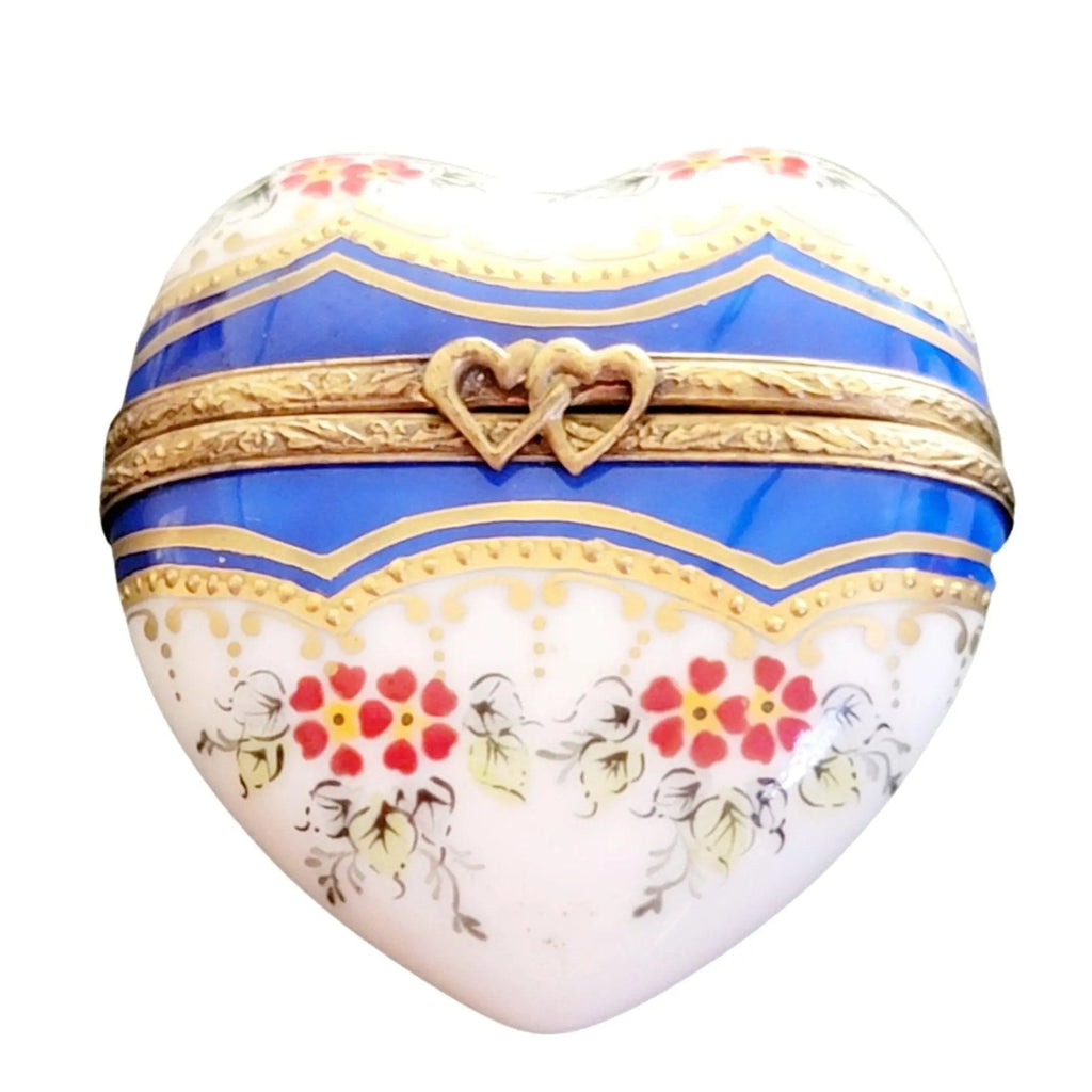 Medium Blue Gold Heart with Strip & Red Flowers Limoges Box, view 12