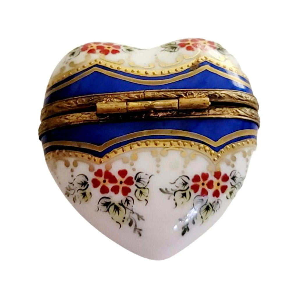 Medium Blue Gold Heart with Strip & Red Flowers Limoges Box, view 3