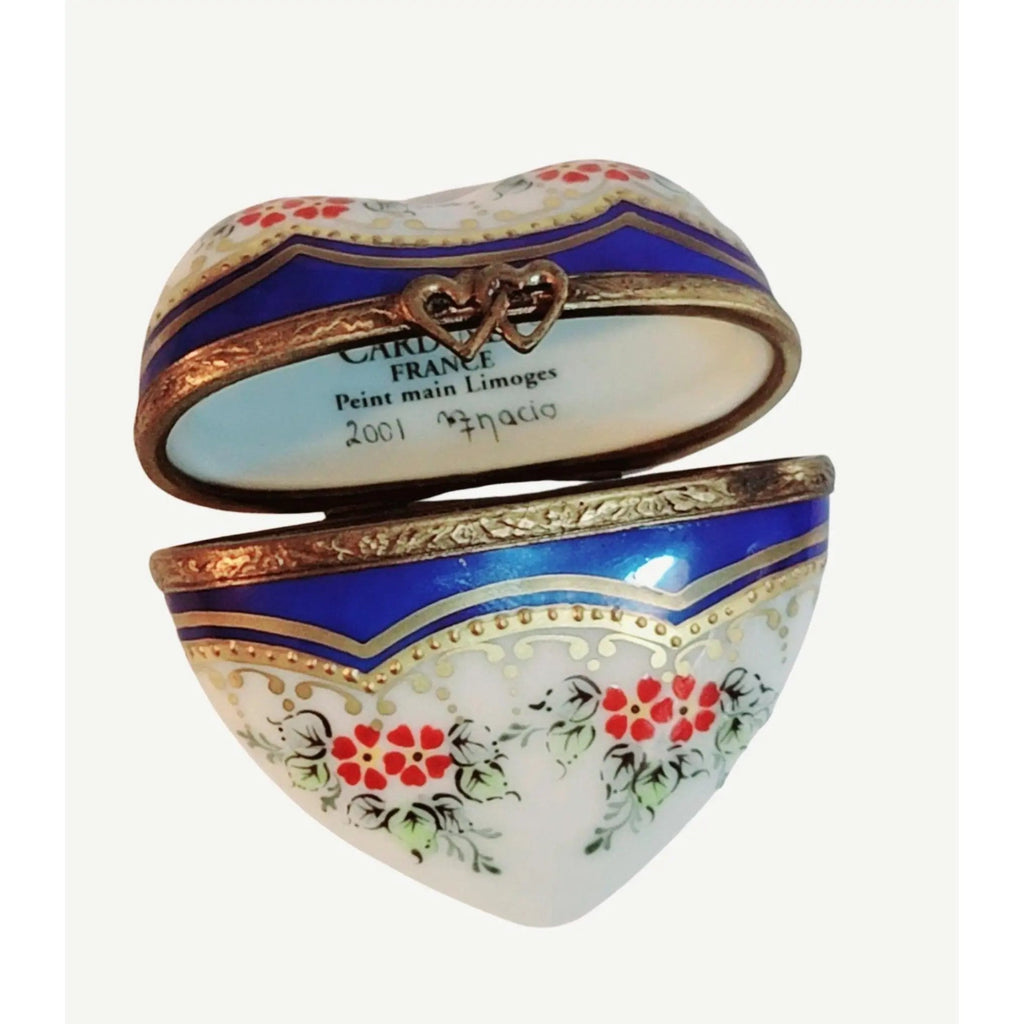 Medium Blue Gold Heart with Strip & Red Flowers Limoges Box, view 4