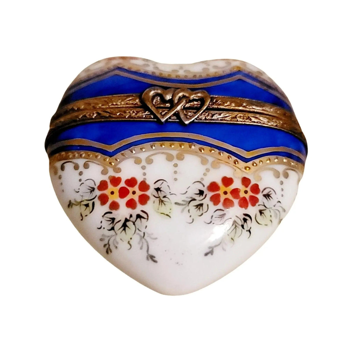 Medium Blue Gold Heart with Strip & Red Flowers Limoges Box, view 5