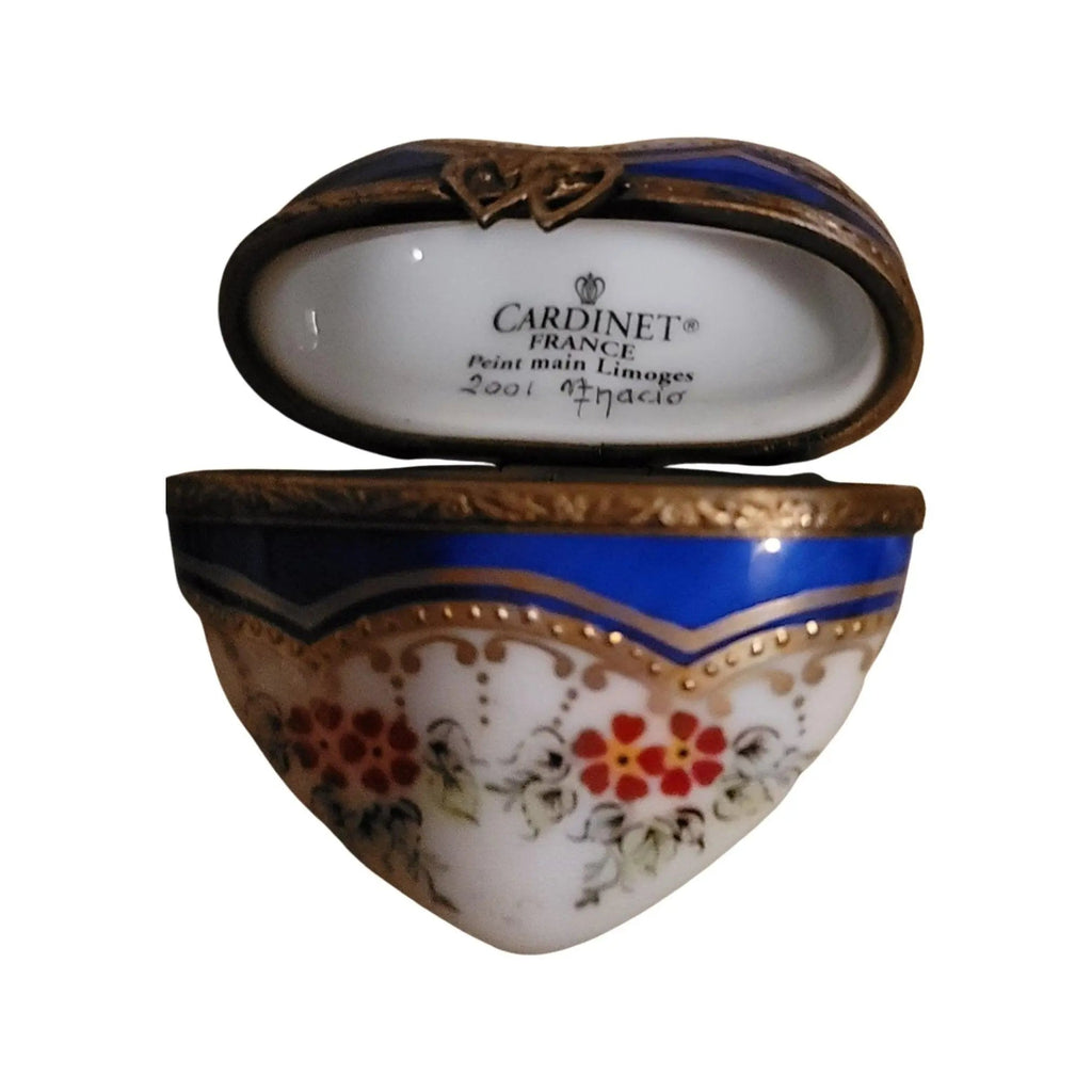 Medium Blue Gold Heart with Strip & Red Flowers Limoges Box, view 7