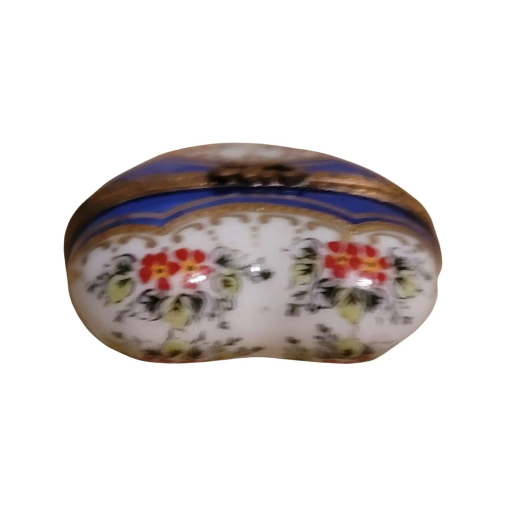 Medium Blue Gold Heart with Strip & Red Flowers Limoges Box, view 8