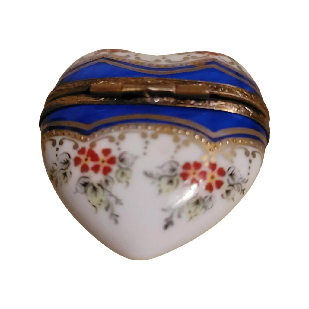 Medium Blue Gold Heart with Strip & Red Flowers Limoges Box, view 9