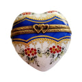 Medium Blue Gold Heart with Strip & Red Flowers Limoges Box, a hand-painted Limoges porcelain gift