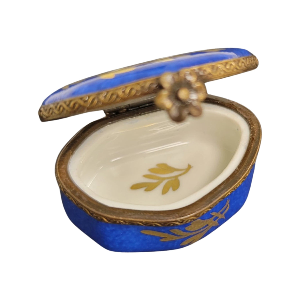 Blue SemiOval 7Sided HandPainted Limoges Porcelain Box, view 2