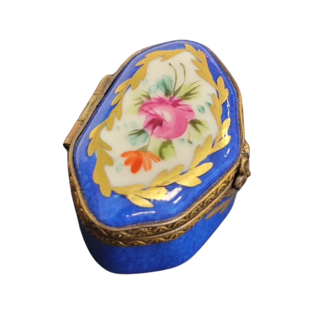 Blue SemiOval 7Sided HandPainted Limoges Porcelain Box, view 3