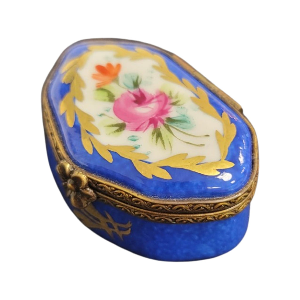 Blue SemiOval 7Sided HandPainted Limoges Porcelain Box, view 4