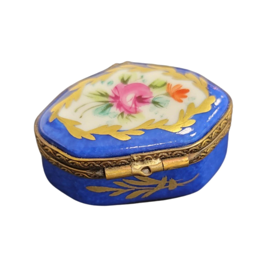 Blue SemiOval 7Sided HandPainted Limoges Porcelain Box, view 5