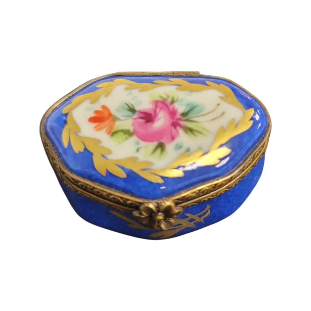Blue SemiOval 7Sided HandPainted Limoges Porcelain Box, a hand-painted Limoges porcelain gift