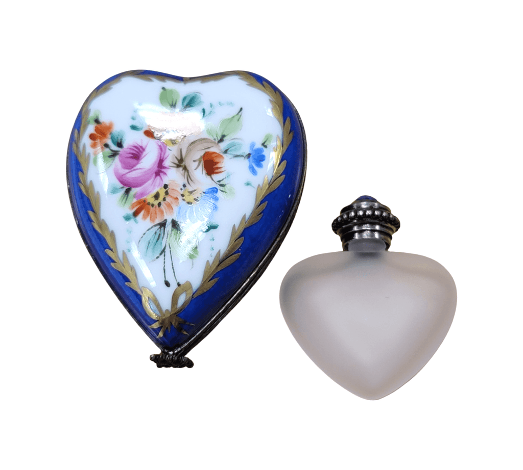 Blue Heart Perfume Bottle Limoges Box, a hand-painted Limoges porcelain gift