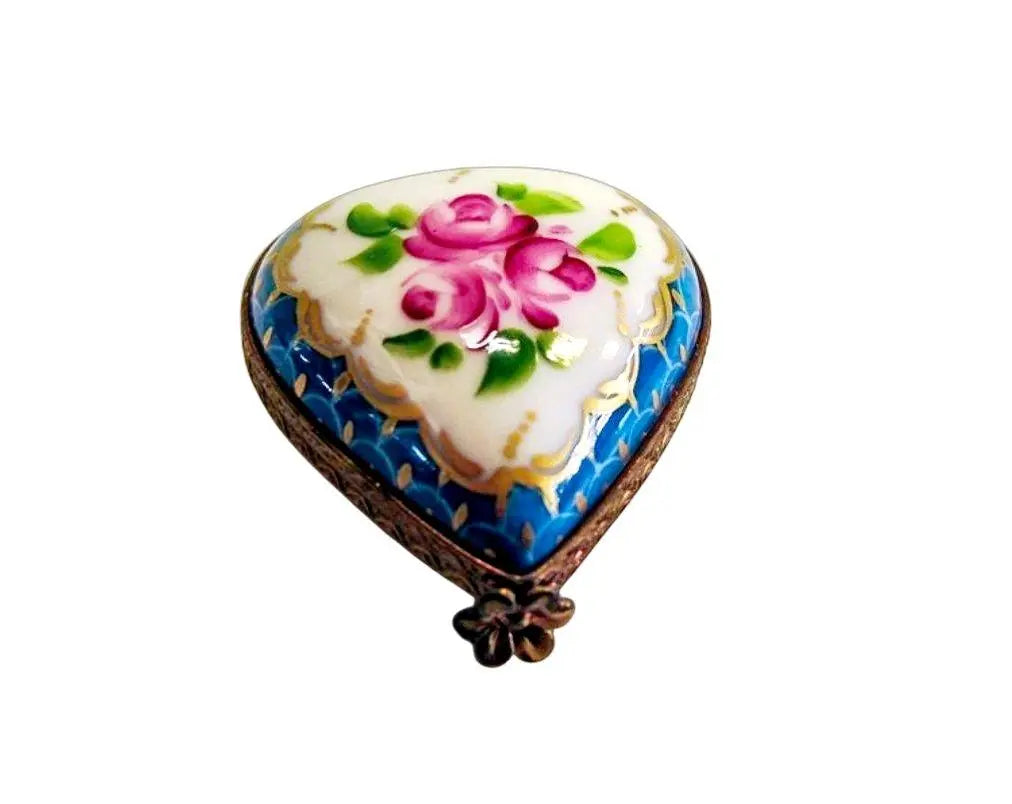 Blue Heart w Roses Porcelain Limoges Porcelain Art Object Gift, a hand-painted Limoges porcelain gift
