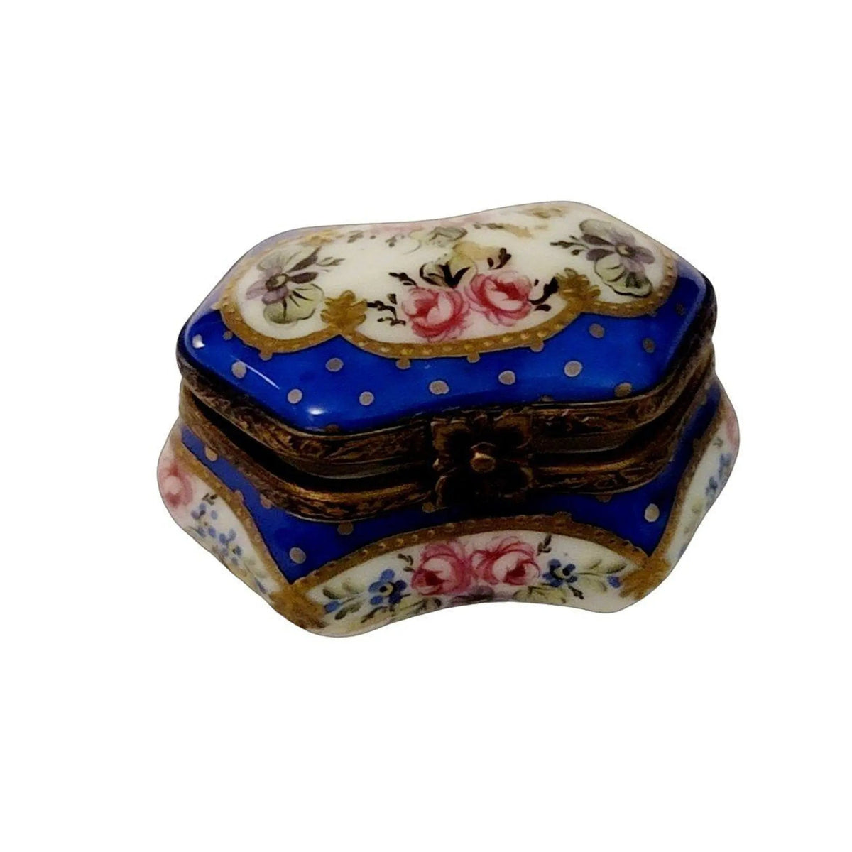 Blue Hexa Traditional Porcelain Art Object Decor, a hand-painted Limoges porcelain gift